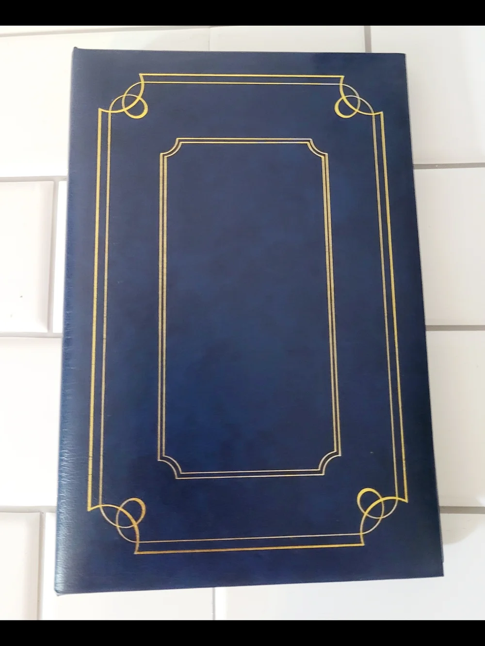 Source Unknown Navy Blue Photo Album with Gold Decorative Trim